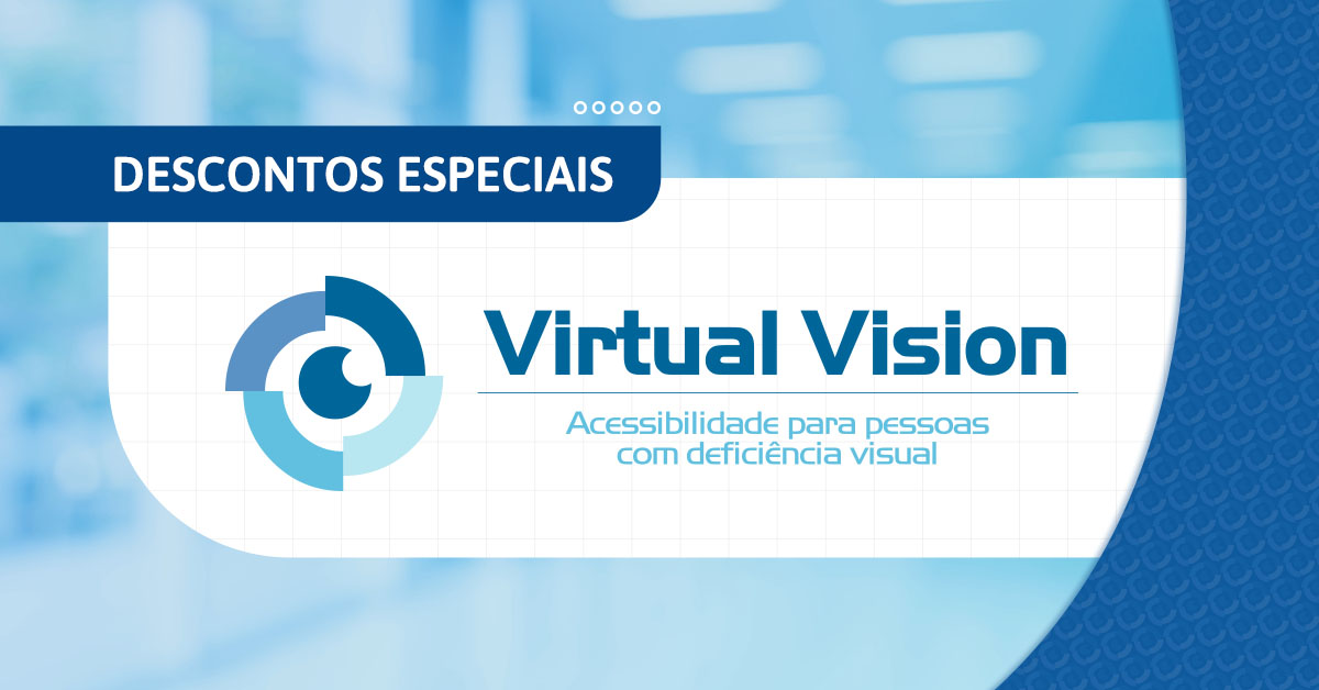 Fundo azul com o logo do Virtual Vision ao centro
